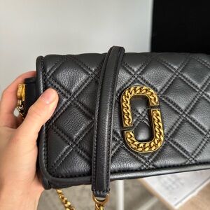 Marc Jacobs Black Quilted Crossbody Bag with Gold Hardware